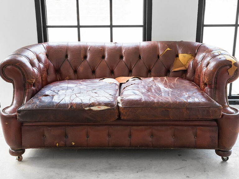 Leather sofa ready to be removed