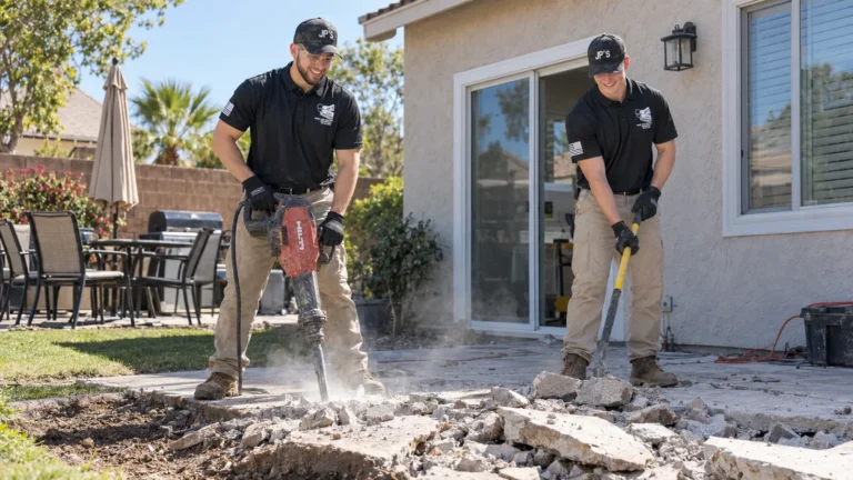 JP’s Junk Removal crew breaking up an old concrete patio